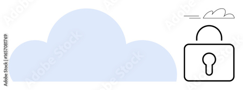 Cloud shape with a minimalist padlock symbolizing secured data, privacy, and protection. Ideal for data security, cloud computing, IT services, technology, digital safety, privacy awareness simple