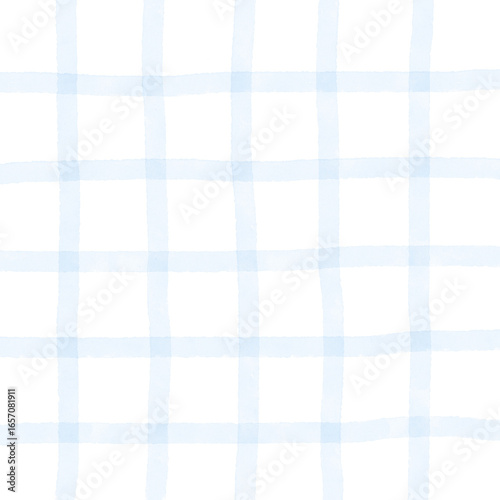 Blue White Plaid Gingham Madras Check Hand Drawn Background Pattern Overlay