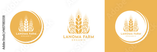 Wheat logo vintage set isolated on white background. Round label with ears silhouette. Emblem template for farm with wheat. Vector Illustration