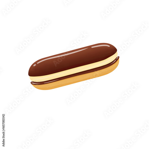flat-style chocolate éclair floating in the air
