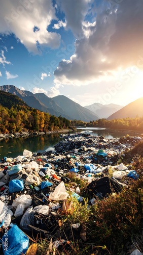 Scenic landscape marred by plastic waste