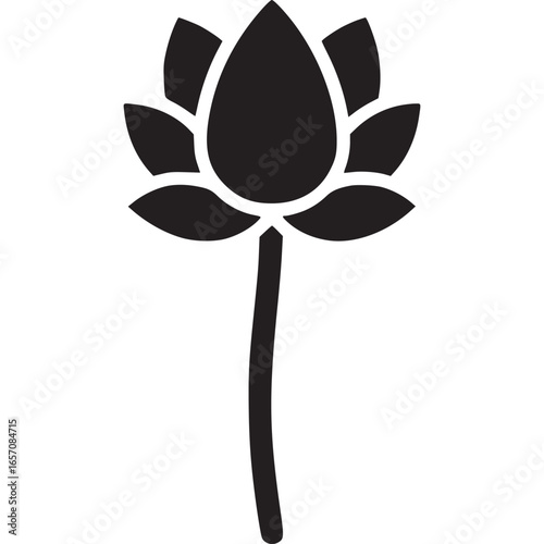 Lotus flower, isolated on white background, representing purity, enlightenment, and spiritual awakening in a simple, elegant design