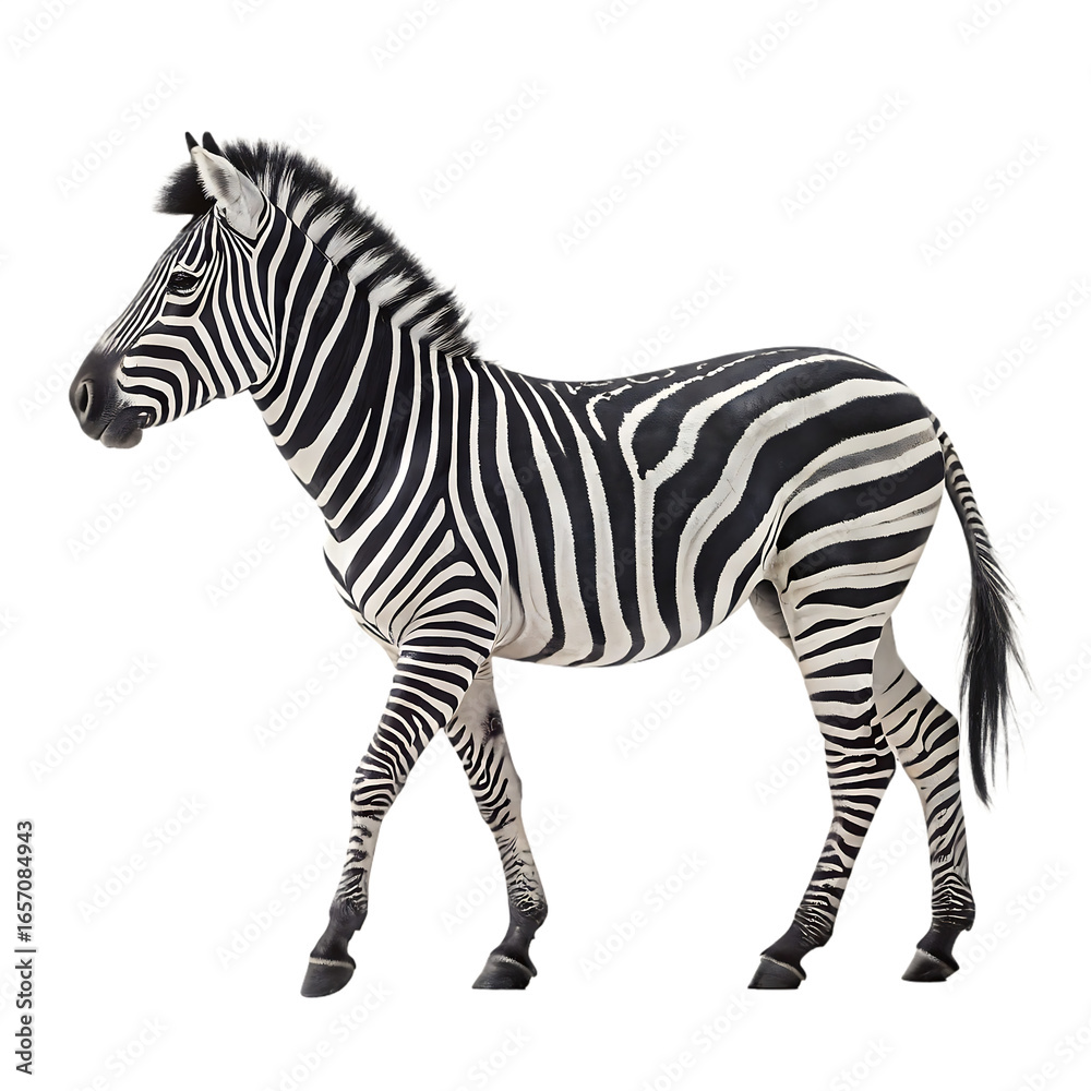 Obraz premium A zebra walking on a transparent background, isolated on transparent background