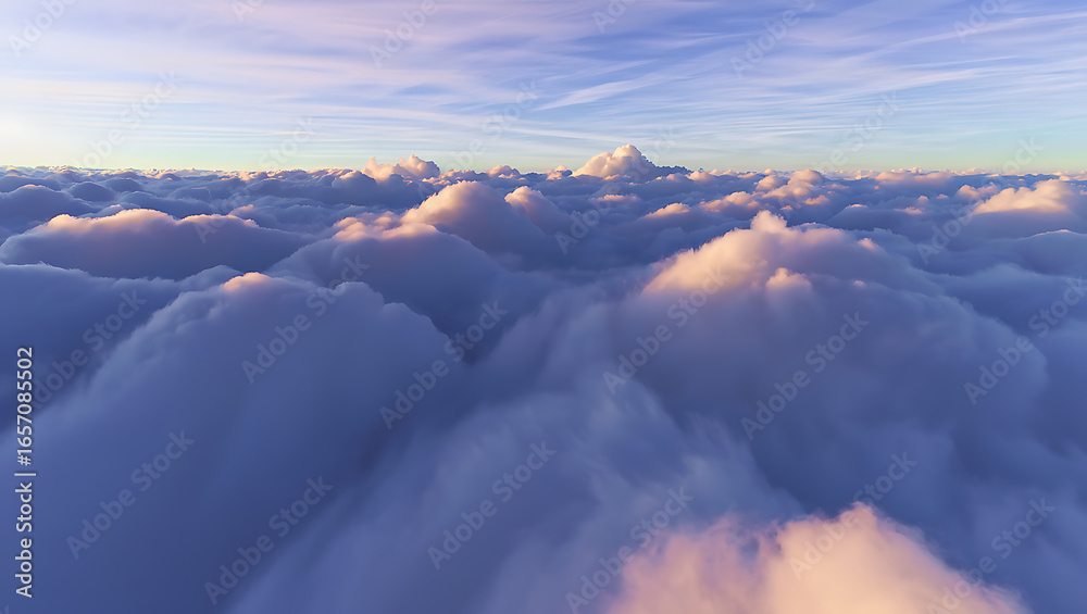 Fototapeta premium Aerial view of fluffy clouds at sunset