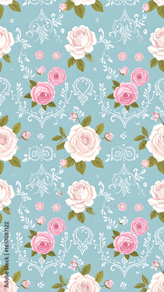 Fototapeta premium Pastel floral pattern with roses