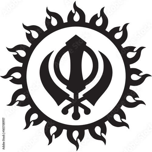 The khanda symbol of sikhism, representing the core tenets of the faith isolated on white background, including justice, equality, and devotion