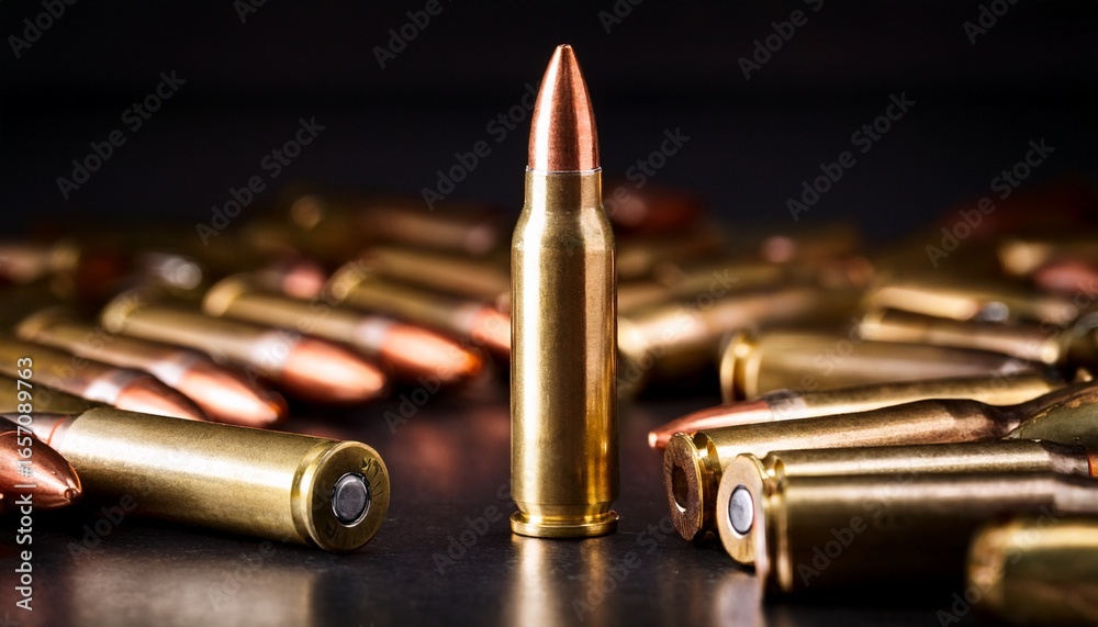 Naklejka premium close up of a single bullet cartridge surrounded by other cartridges