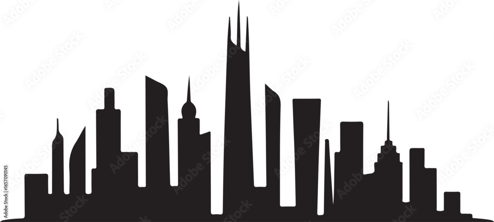 Naklejka premium Minimalist City Skyline Silhouette Vector Trusted Urban Skyscraper Illustration for Architecture, Branding, Presentation, and Modern Design