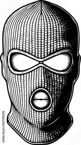 Detailed Vector Graphic Illustration of a Balaclava Ski Mask Isolated on White Background in Black and White