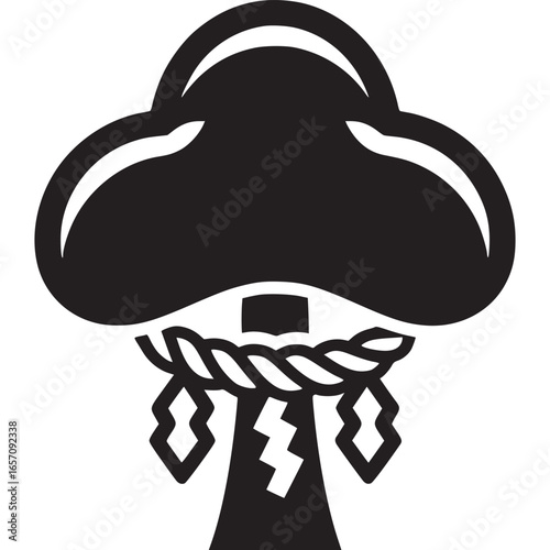 Sakaki tree with shint rope isolated on white background, a symbol of japanese culture, tradition, and religious belief, vector illustration