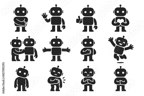 Robotic robot icon arms holding head waving vector open up pat emotion