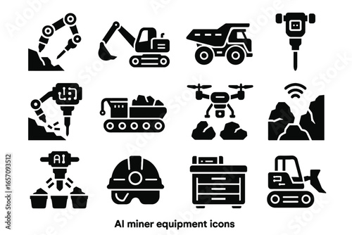 Icon automated truck equipment jackhammer mining underground ai vector belt scanner