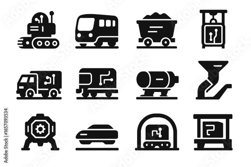Bay chute carrier pod underground robot ai tracked vector miner icon truck