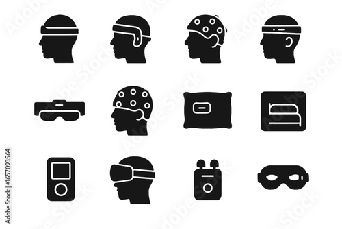 Eeg brainwave vector icon headset recording dream sleep band mask lucid devices