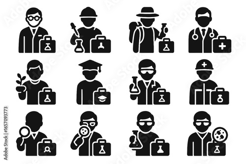 Vector icon doctor diverse quality environmentalist emergency field lab forensic chemist technician