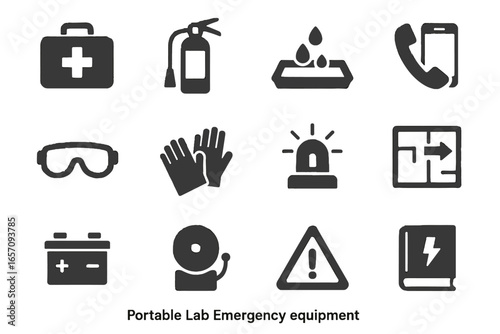 Hazard protective lab vector icons emergency backup icon gloves portable manual evacuation