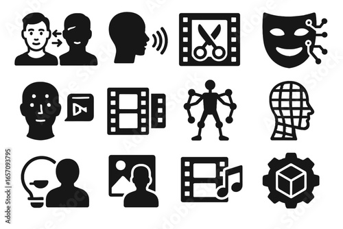 Tracker lighting icons deepfake vector sync swap mask adjustment audio tool icon