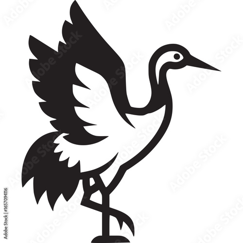 Elegant crane with wings spread, isolated on white background, a symbol of grace and nature, perfect for logos and designs