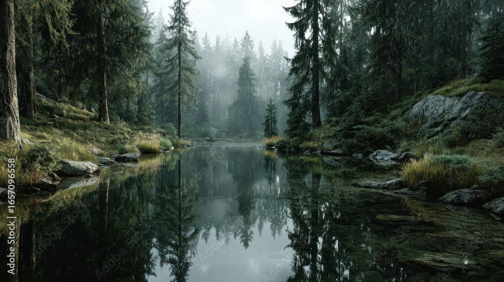 Mystical Forest Lake Reflection: A Scenic View of Nature and Serenity Mystical Forest Lake Reflection: A Scenic View of Nature and Serenity