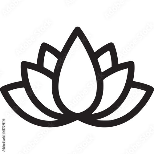 Elegant lotus flower outline isolated on white background, a symbol of purity, peace, and spiritual awakening in minimalist design