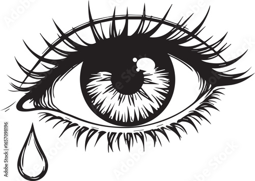 Introspective Tear: A detailed sketch captures an eye shedding a single tear, evoking contemplation and vulnerability.