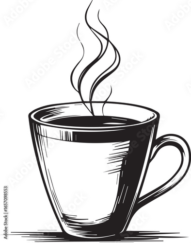 Steaming Coffee Cup: A hand-drawn illustration captures the comforting essence of a steaming cup of coffee, with inviting wisps of vapor gently rising, offering a sense of warmth and aroma.