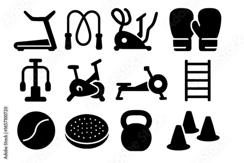 Elliptical disc cardio bike gloves boxing vector icon cones equipment machine treadmill