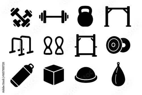 Plyo squat balance equipment vector trainer icon bands virtual gym resistance barbell