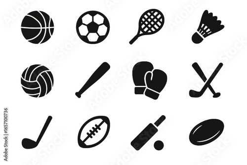 Gloves soccer tennis boxing icons badminton stick vector icon ball bat sports