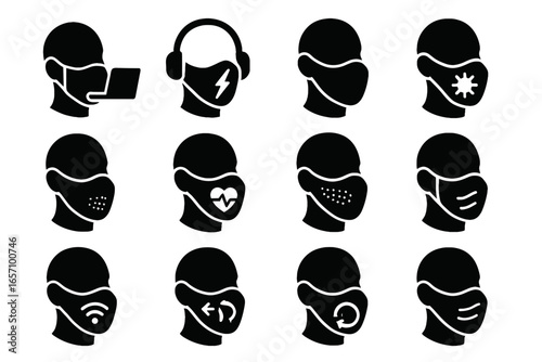 Team productivity mask ergonomic design icon smart interactive concentration vector adaptive