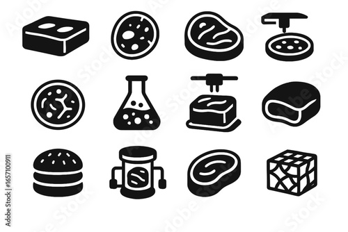 Dish cellular protein bioengineered icon meat cultured icons lab module flask vector