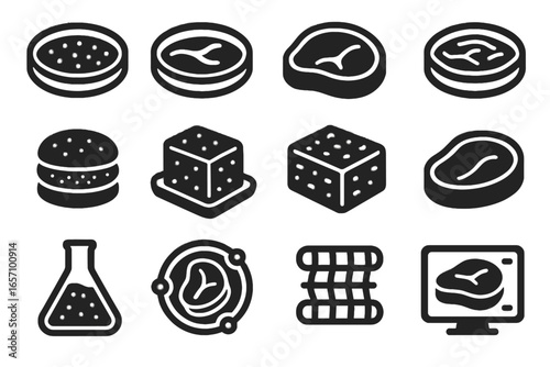 Meat cellular icons scaffold protein synthetic vector slice futuristic icon burger cube
