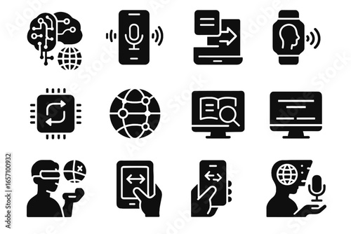 Module processor multilingual device reality icon ai translator icons vector language interface