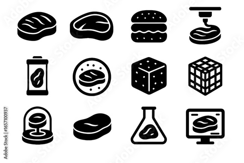 Protein synthetic sample portion steak icons cube icon interface display vector scaffold
