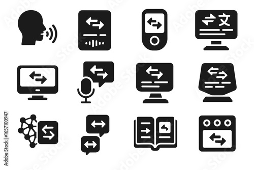 Engine vector smart icon holographic interface device chat multilingual interactive translator icons