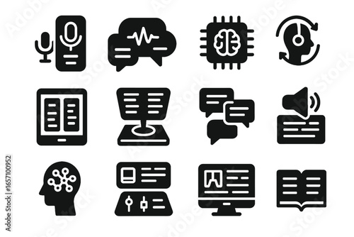 Interface vector real ai module neural reality chat time icon translation screen