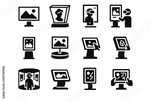 Vr showcase vector immersive display sculpture panel icon gallery futuristic led art