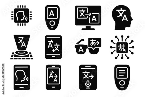 Module translator augmented display vector icon panel icons language screen processor smart