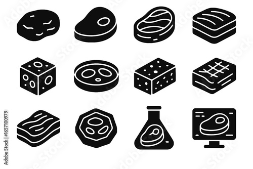 Lab icon meat dish bioreactor chunk protein icons sample vector slab cube