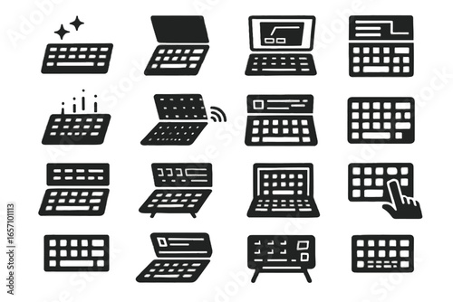 Icons keyboard input touchscreen gesture keys digital futuristic holographic icon vector key