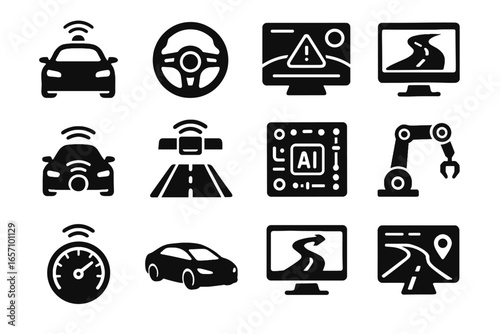 Vector futuristic interactive icon detection robotic arm ai augmented steering interface car