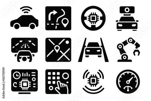 Dashboard steering driving windshield augmented futuristic icon self detection panel vector reality