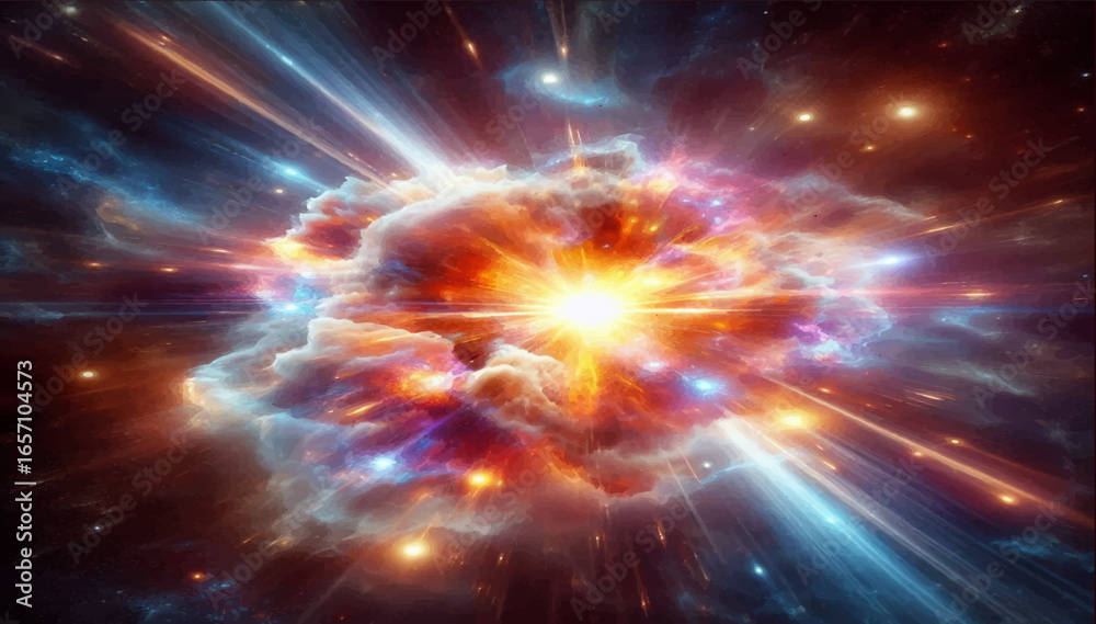 Fototapeta premium An illustration of a powerful bright supernova explosion in outer space. Vector graphics. EPS.