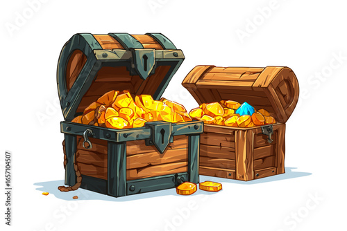 Treasure Chests Overflowing with Gold Coins and Gems