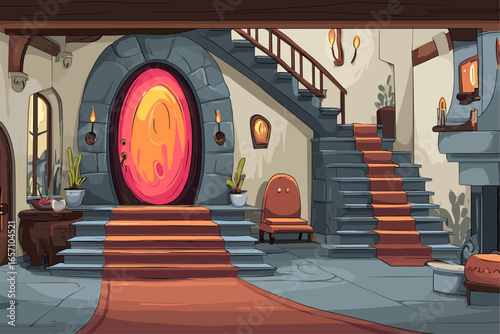 Cozy Entrance Hall with a Unique Circular Door and Warm Atmosphere