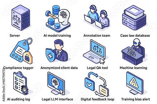 Digital ai legal icon machine training model vector tool law