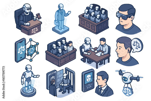 Tech drone future security legal icon prison vector scan box law citizen