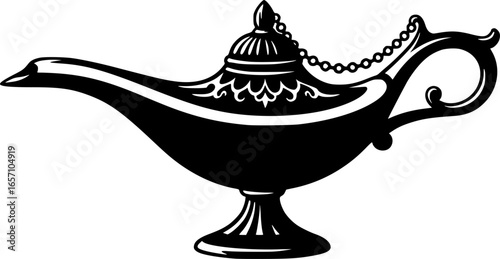 Silhouette of a Magic Lamp Against a White Background, Arabian Nights vector illustration