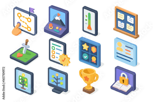 Booster student learning path teacher vector icons game interactive meter panel icon