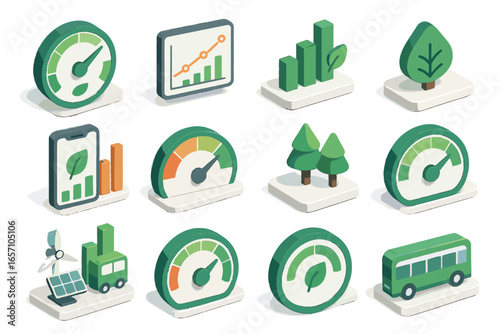 Climate vector zero progress meter icons icon transport funding clean carbon action